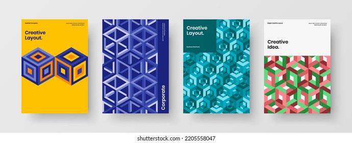 Premium handbill design vector concept bundle. Colorful mosaic tiles leaflet illustration collection.