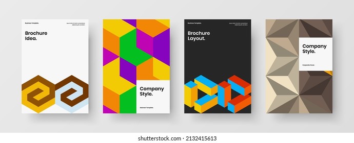 Premium handbill vector design template set. Isolated geometric pattern corporate cover layout composition.