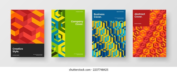 Premium handbill vector design template set. Unique mosaic tiles journal cover layout collection.