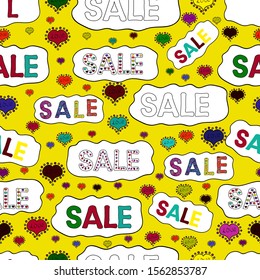 Premium handmade vector lettering and calligraphy phrase for invitation, greeting card, t-shirt, prints, social media. Sale. Illustration in black, white and yellow colors. Seamless pattern.