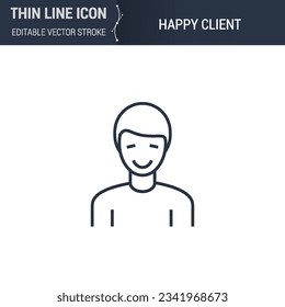 Premium Happy Client Icon - Thin Line Business Symbol. Ideal for Web Design. Quality Outline Vector Concept. Beautiful, Simple, and Elegant Logo