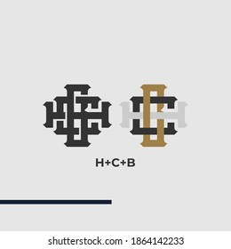Premium HCB,H,C,B initial letter monogram vintage style with gold and black color on grey background