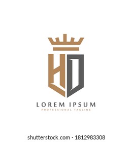 Premium HD Monogram of Two letters H&D. Elegant gold shield initials and crown geometric old retro graphic logo design. alphabet vector elements stock illustration.