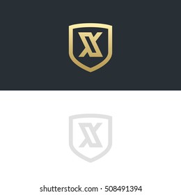 Premium heraldic gold letter X logo icon design. Luxury business logotype. Print monogram initials stamp sign symbol.