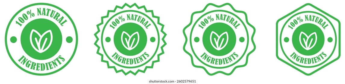 Premium herbal mixtures representing quality homeopathic solutions. 100 percent natural ingredients products sign and symbol collection set. 100% organic icon. All natural plant based ingredients sign