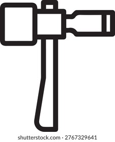 Premium High-Resolution Flat Black and  White Vector Icon of Forestry Hammer with Chisel for Construction Industry, Woodworking Tools, Landscaping Projects, Professional Workshops, Log Cabin