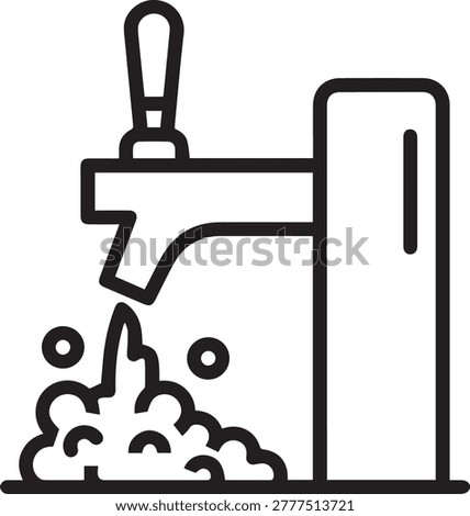 Premium High-Resolution Flat Black and White Vector Icon of a Beer Tap with Frothing Nozzle for Brewery Logos, Bar and Restaurant Menus, Craft Beer Branding, Packaging Designs, Hospitality
