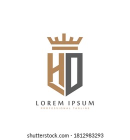 Premium HO Monogram of Two letters H&O. Elegant gold shield initials and crown geometric old retro graphic logo design. alphabet vector elements stock illustration.