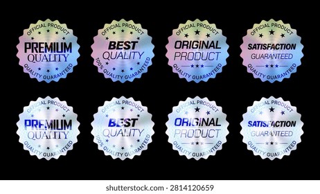 Premium Hologram Security Label Collection with Authentic Original Product Quality Guaranteed Warranty Seal Badge Vector Set