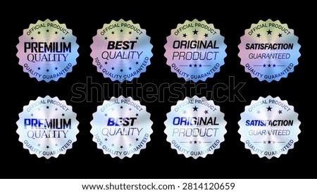 Premium Hologram Security Label Collection with Authentic Original Product Quality Guaranteed Warranty Seal Badge Vector Set