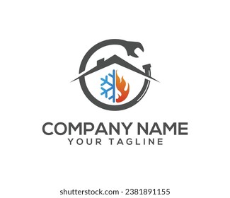 Premium Home Service Company Logo. Plumbing, Heating, And Cooling Service Company Logo Design Template. Modern HVAC Logo Design.
