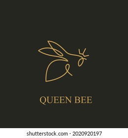 Premium honest queen bee logo design continuous line art style 