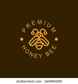 Premium Honey bee logo design vector illustration in vintage style