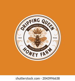 Premium honey farm logo with queen bee vector illustration