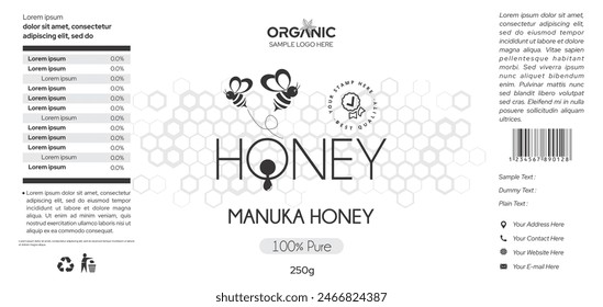 Premium Honey label design jar packaging design black and white premium quality honey label honeycomb design pure manuka honey label design template download illustration