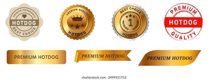 premium hotdog fast junk food restaurant booth best ingredient icon stamp collection design