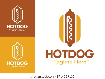 Un logotipo de hotdog premium creado para conceptos de comida callejera de lujo y una marca refinada.