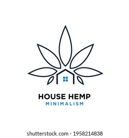 logotipo vectorial de línea de cáñamo de casa premium