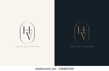 premium HV logo monogram with gold circle frame. luxury initials design minimal modern typeface.