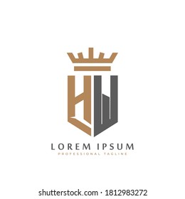 Premium HW Monogram mit zwei Buchstaben H&W. Elegante goldene Schildinitialen und kronengeometrisches altes Retro-Logo-Design. Stockillustration für alphabetische Vektorelemente.