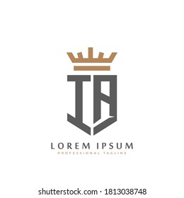 Premium IA Monogram of Two letters I&A. Elegant gold shield initials and crown geometric old retro graphic logo design. alphabet vector elements stock illustration.
