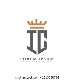 Premium IC Monogram of Two letters I&C. Elegant gold shield initials and crown geometric old retro graphic logo design. alphabet vector elements stock illustration.