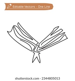 Premium icon back to school. One continuous line drawing of open book with crumpled paper. Vector illustration of an open book with a ribbon as a border.
