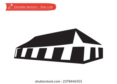 Premium icon - Heading to camp line - Simple drawing of Platoon tent silhouette. Vector illustration of Platoon tent that has large capacity. Icon, symbol, logo, emblem for camping.
