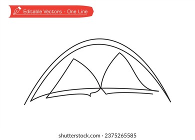 Premium icon - Heading to camp icon.  One continuous line of dome tent image. Vector illustration of a dome tent that is simple and easy to use for camping. Icon, symbol, logo, emblem for camping.