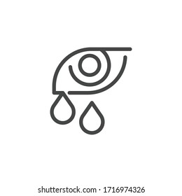 Icono Premium de ojo humano con lágrimas. Síntomas de alergias, Conjuntivitis, fatiga ocular, enfermedades virales y bacterianas. Pictograma vectorial personalizado aislado para Web y aplicación en estilo de esquema. 