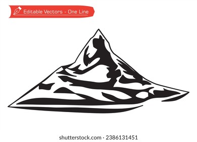 
Premium icon mountain silhouette. One line drawing silwet of remote Matterhorn mountain in Switzerland. Vector illustration of Matterhorn mountain above an Alpine stream. Alps, Pennine Alps.