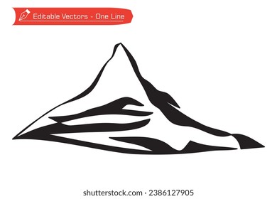 
Premium icon mountain silwet. One continuous line drawing of remote Matterhorn mountain in Switzerland. Vector illustration of Matterhorn mountain above an Alpine stream. Alps, Pennine Alps.