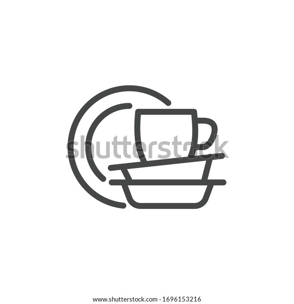 Premium Icon on Dishes, Crockery, Tableware,\
Utensil, Dinnerware, and Dishwasher, Dish Wash. Such Line Sign as\
Plates and Cup. Custom Vector Icon for Web and App in Outline\
Style. Editable\
Stroke.