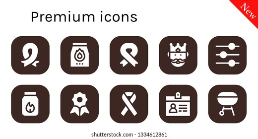 premium icon set. 10 filled premium icons.  Collection Of - Ribbon, Charcoal, King, Control, Quality, Accreditation