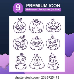 Premium icon set halloween pumpkin in outline.