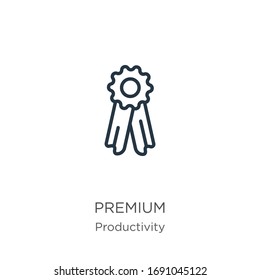 Premium-Symbol. Dünne, lineare Premium-Umrisse-Symbol einzeln auf weißem Hintergrund. Vektorillustration der Linie, Symbol für Web und Mobilfunk