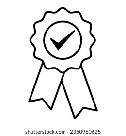 Premium Icon Vector, Rosette Award Vector, Verified Icon, Approval Vector Sign, Medal Of Winner Symbol, Check And Tick Mark, Best Practice, Guarantee, Certification Badge, Sports And Competition