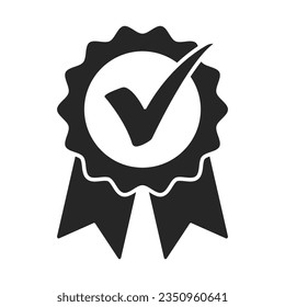 Premium Icon Vector, Rosette Award Vector, Verified Icon, Approval Vector Sign, Medal Of Winner Symbol, Check And Tick Mark, Best Practice, Guarantee, Certification Badge, Sports And Competition