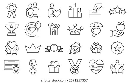 Premium icon vector set. Premium on charity pack icon. Icon for volunteering and compassion, philanthropy contribution and sponsorship, stamp, sticker and more. Vector illustration.