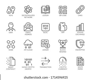 Premium Icons Pack on Blockchain System, Crypto Technology . Such Line Signs as Cryptocurrency, Decentralised Network . Custom Vector Icons Set for Web and App in Outline Style. Editable Stroke.