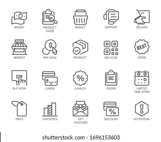 Premium Icons Pack on Shopping, E-commerce, Online Store Category. Such Line Signs as Delivery, Product, Card. Custom Vector Icons Set for Web and App in Outline Style. Editable Stroke Pixel Perfect.