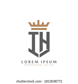 Monograma IH premium de dos letras I&H. Elegantes iniciales del escudo dorado y diseño geométrico antiguo del logo retro. ilustración de material de elementos vectoriales del alfabeto.