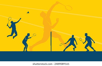 Premium Ilustración de jugadores dobles de bádminton jugando juntos mejor para su gráfico digital e impresión