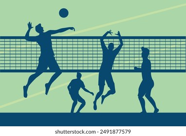 Premium Illustration of beach volleyball players playing together best for your digital graphic and print