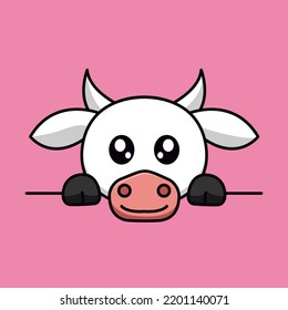 Premium illustration of cute cow and chibi animal