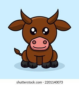 Premium illustration of cute cow and chibi animal