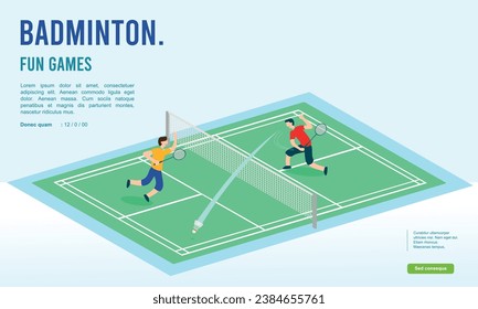 Premium Illustration of isometric badminton players playing together best for your digital graphic and print