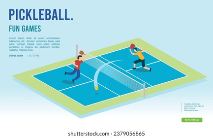 Premium Illustration of isometric pickleball players playing together best for your digital graphic and print