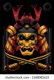 premium illustration of japanese oni mask samurai with futuristic ornament for shirt design