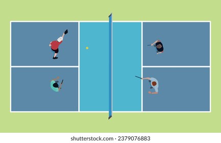 Premium Illustration of pickleball players playing together from top view angle best for your digital graphic and print